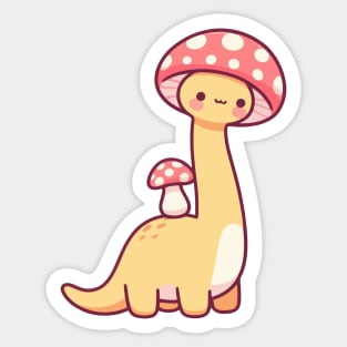 Kawaii simple Mushroom Hat Dinosaur Brontosaurus Sticker